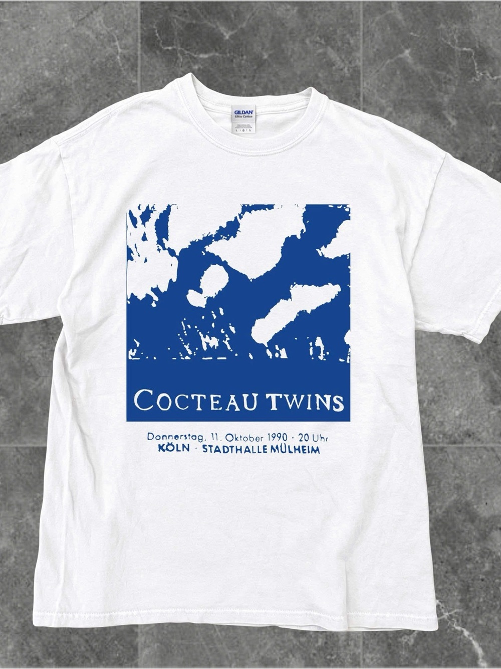 Gildan White Cocteau Twins Tee with Blue Graphic